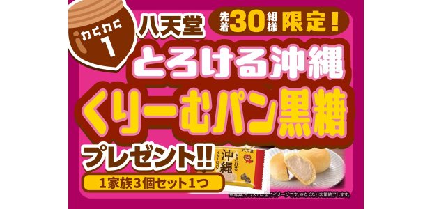 先着30組様限定!八天堂「とろける沖縄くりーむパン黒糖」3個セットプレゼント