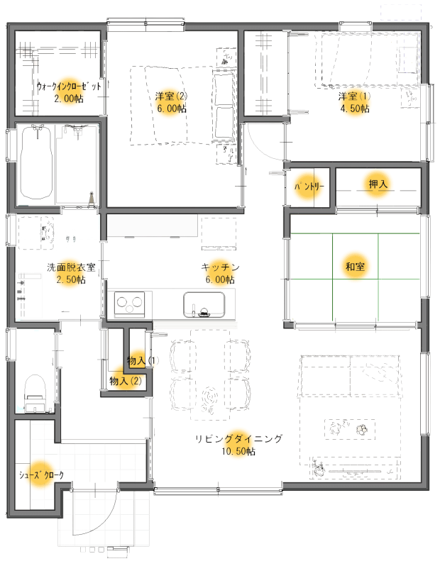 「成田市三里塚平屋モデルハウス」間取り図