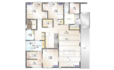 ゆったり繋がる平屋の間取り
